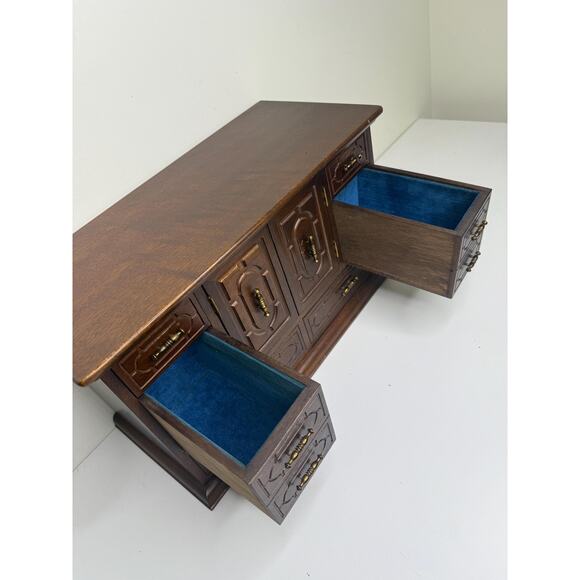 Rare Vintage MCM wooden Large jewelry box with lots of drawers, brass tone - Picture 5 of 10